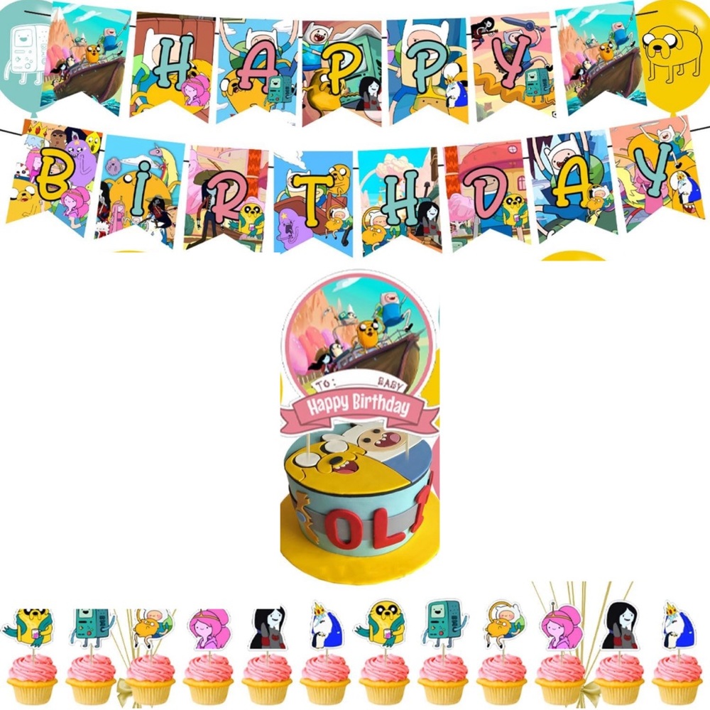 Adventure Time Party Decorations. Banners, cake toppers, & cupcake toppers.